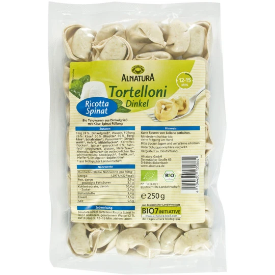 Bio Dinkel Tortelloni Ricotta Spinat 250G 3 Bio Dinkel Tortelloni Ricotta Spinat 250G